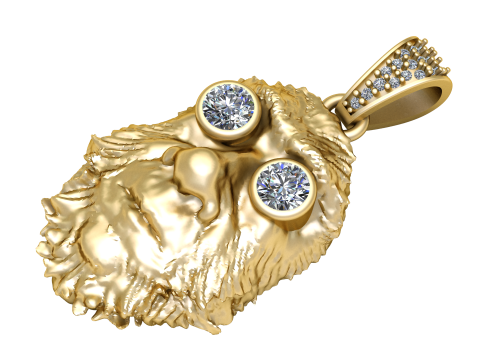 18K ゴールド ライオン ヘッド ダイヤモンド ペンダント 大胆で豪華なステートメント デザイン 3Dプリントモデル