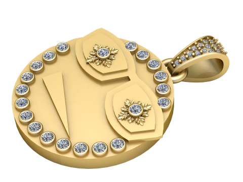 高級 16 ナンバー ダイヤモンド ペンダント ゴールド ラウンド メダリオン 3D ジュエリー モデル 3Dプリントモデル