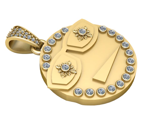 Luxury 16 Number Diamond Pendant Gold Round Medallion 3D Jewelry Model 3D Print Model
