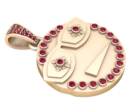 Luxury 16 Number Diamond Pendant Gold Round Medallion 3D Jewelry Model 3D Print Model