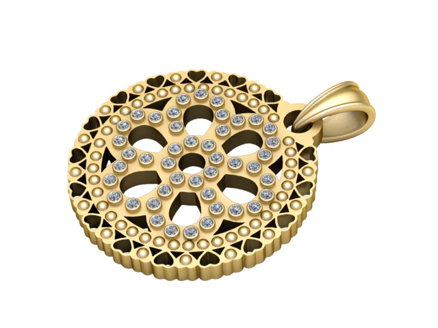 Title Elegant Gold and Diamond Floral Pendant 3D Print Model .c4d .max .obj .3ds .fbx .stl .blend