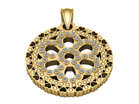 Title Elegant Gold and Diamond Floral Pendant 3D Print Model