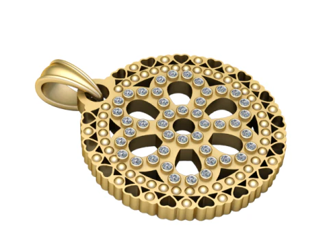 Title Elegant Gold and Diamond Floral Pendant 3D Print Model