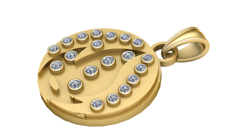 Judul Liontin Melingkar Berlian Emas Model Cetak 3D .c4d .max .obj .3ds .fbx .stl .blend 