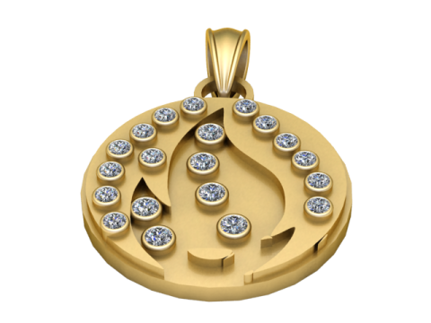 Judul Liontin Melingkar Berlian Emas Model Cetak 3D