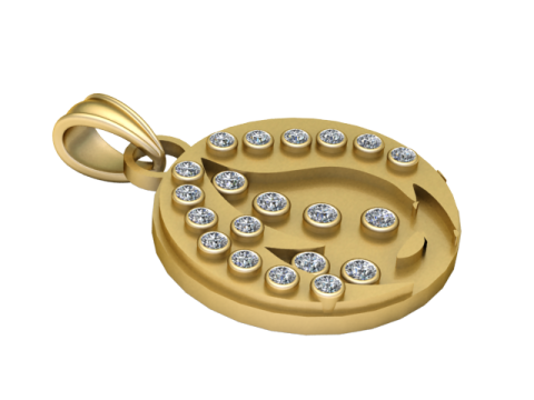 Judul Liontin Melingkar Berlian Emas Model Cetak 3D