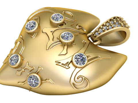 Titel: Verzierter Herzanhänger aus Gold mit Diamanten 3D Druckmodell