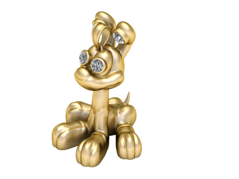 Pingente de cachorro brincalh&atilde;o com diamante dourado Modelo de Impressão 3D