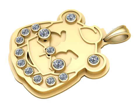 Titolo Ciondolo a forma di orsetto giocoso con diamanti in oro Modello di stampa 3D