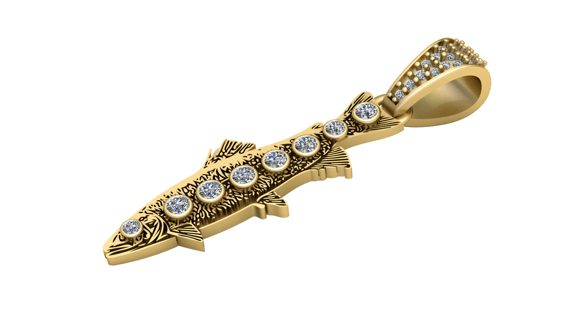 Title Gold Diamond Fish Pendant 3D Print Model .c4d .max .obj .3ds .fbx .stl .blend