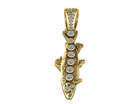 Title Gold Diamond Fish Pendant 3D Print Model