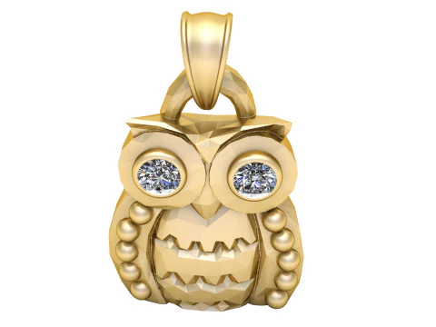 Title Gold Diamond Owl Pendant 3D Print Model