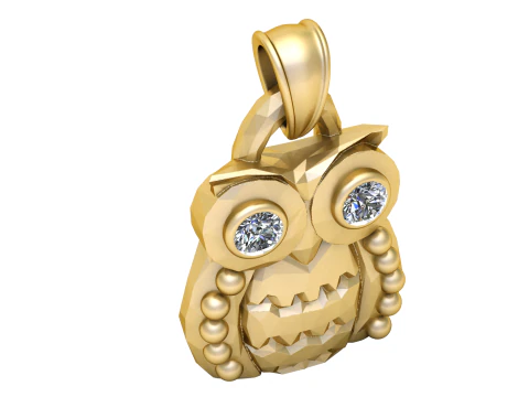 Title Gold Diamond Owl Pendant 3D Print Model