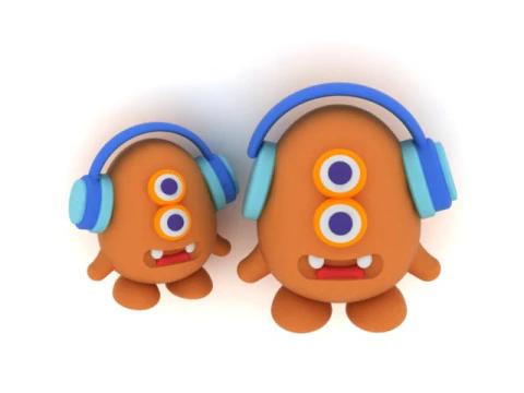 ヘッドフォンを備えたかわいいTwoEyed Monster 3D印刷可能 3Dプリントモデル