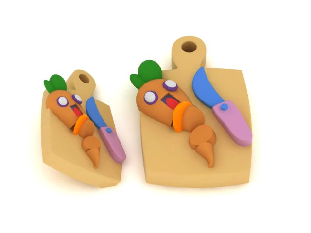 Cute Carrot Chef on Cutting Board 3D Printable 3D Print Model .c4d .max .obj .3ds .fbx .stl .blend 