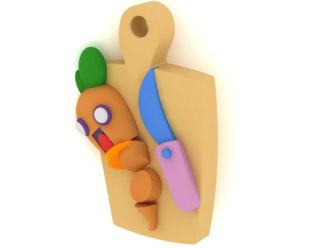 Cute Carrot Chef on Cutting Board 3D Printable 3D Print Model
