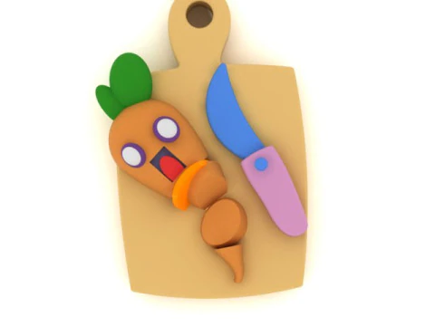 Cute Carrot Chef on Cutting Board 3D Printable 3D Print Model