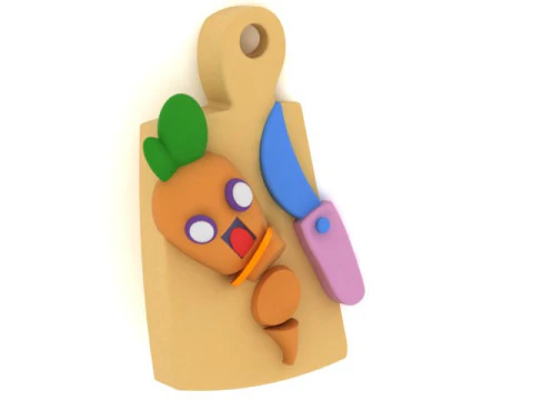 Cute Carrot Chef on Cutting Board 3D Printable 3D Print Model