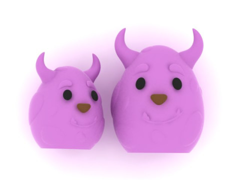 かわいい紫色の角のあるモンスター 3D 印刷可能 3Dプリントモデル