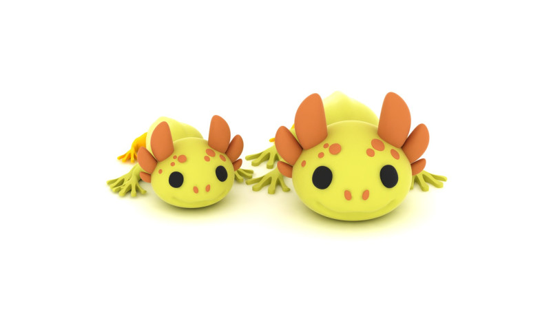 Cute Axolotl Kawaii 3D Printable 3D Print Model .c4d .max .obj .3ds .fbx .stl .blend