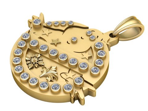 Кулон &laquo;Небесное кошачье сердце&raquo; с бриллиантовым ореолом 3D-модель ювелирного изделия для печати 3D Принт Модель