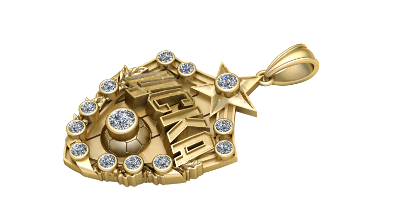 Custom Name Soccer Star Pendant with Diamond Halo 3D Printable Jewelry Model 3D Print Model .c4d .max .obj .3ds .fbx .stl .blend