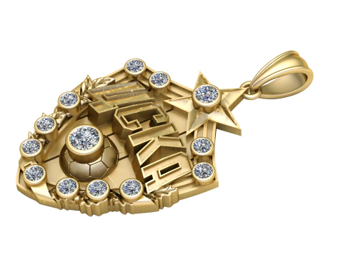 ダイヤモンドハロー付きカスタムネームサッカースターペンダント3D印刷可能ジュエリーモデル 3Dプリントモデル