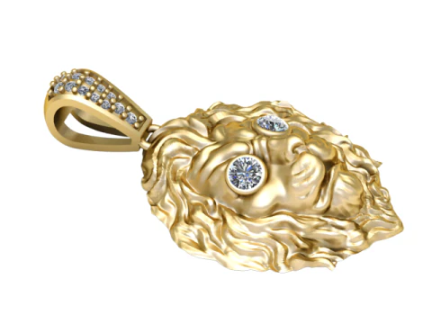 Majestoso pingente de diamante com cabe&ccedil;a de le&atilde;o luxuoso modelo de joias para impress&atilde;o 3D Modelo de Impressão 3D