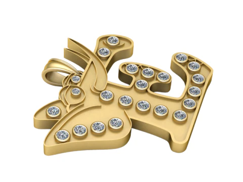 Diamond Arabic Calligraphy Pendant Luxury Gold Name Charm 3D Printable Jewelry Model 3D Print Model