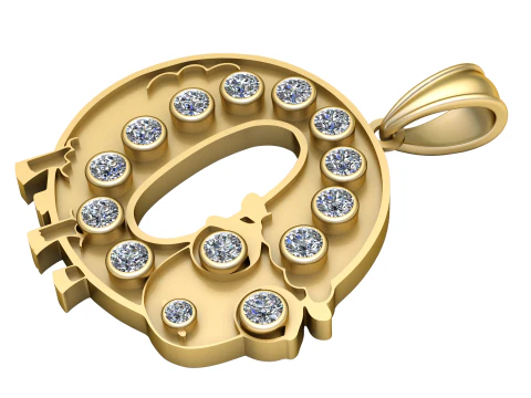 ダイヤモンド番号 0 ペンダント高級ゴールド ハロー チャーム 3D 印刷可能なジュエリー モデル 3Dプリントモデル