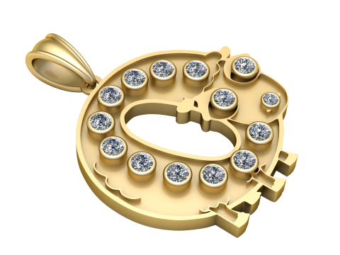 Diamond Number 0 Pendant Luxury Gold Halo Charm 3D Printable Jewelry Model 3D Print Model