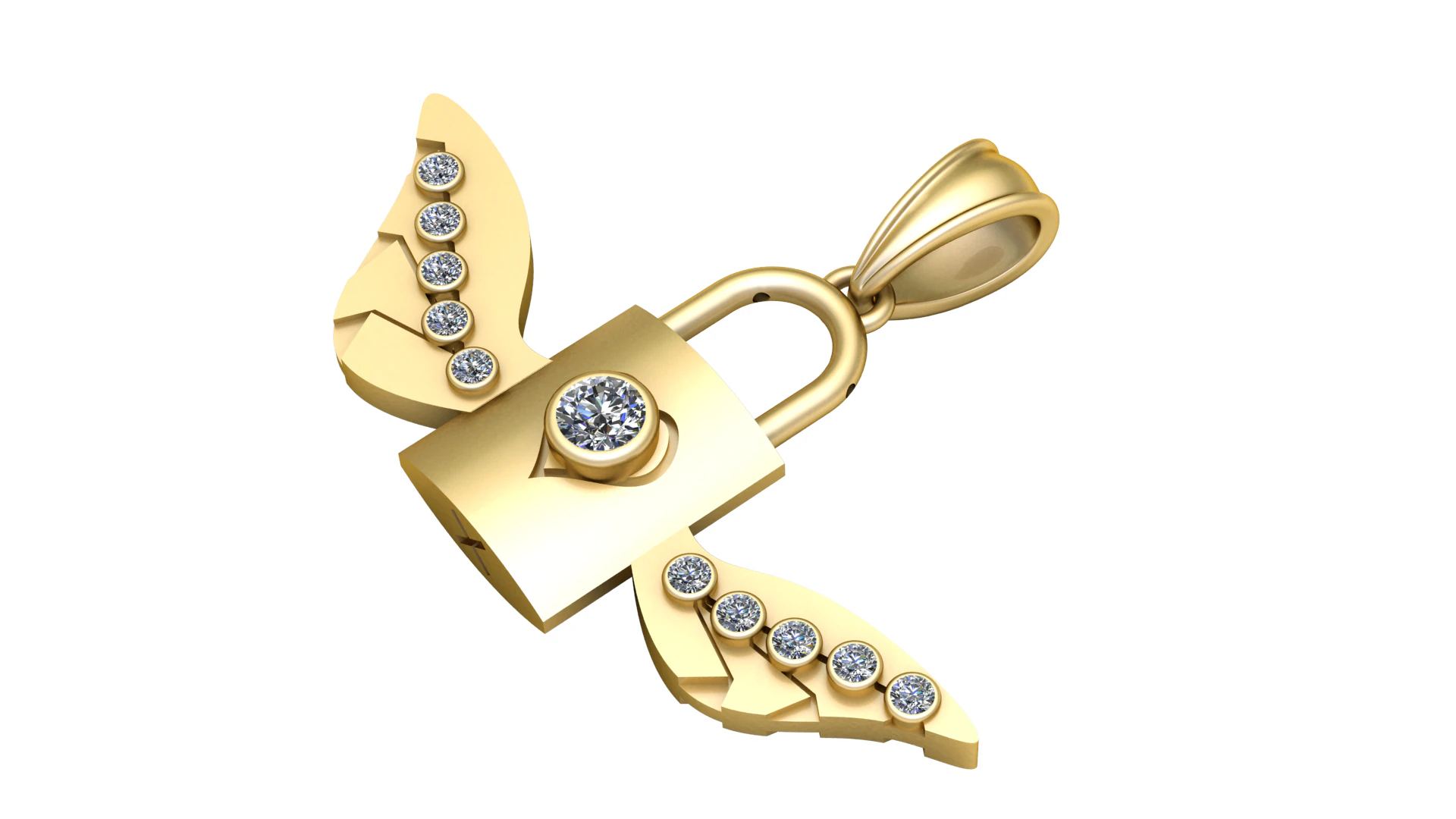Diamond Winged Lock Pendant Luxury Gold Protection Charm 3D Printable Jewelry Model 3D Print Model .c4d .max .obj .3ds .fbx .stl .blend 