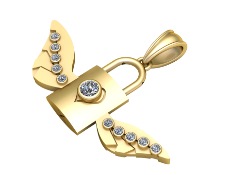 Ciondolo con lucchetto alato con diamante, ciondolo di protezione in oro di lusso, modello di gioielleria stampabile in 3D Modello di stampa 3D