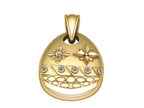 Floral Oval Gold Pendant with Diamond Accents Luxury 3D Printable Jewelry Model 3D Print Model