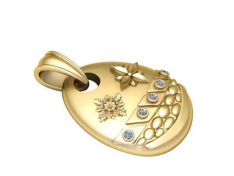 Floral Oval Gold Pendant with Diamond Accents Luxury 3D Printable Jewelry Model 3D Print Model