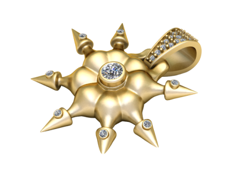 ロイヤル サンバースト ダイヤモンド ペンダント 3D 印刷可能 ゴールド チャーム STL 3Dプリントモデル
