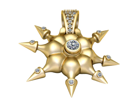 Royal Sunburst Diamond Pendant 3D Printable Gold Charm STL 3D Print Model