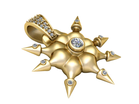 Royal Sunburst Diamond Pendant 3D Printable Gold Charm STL 3D Print Model