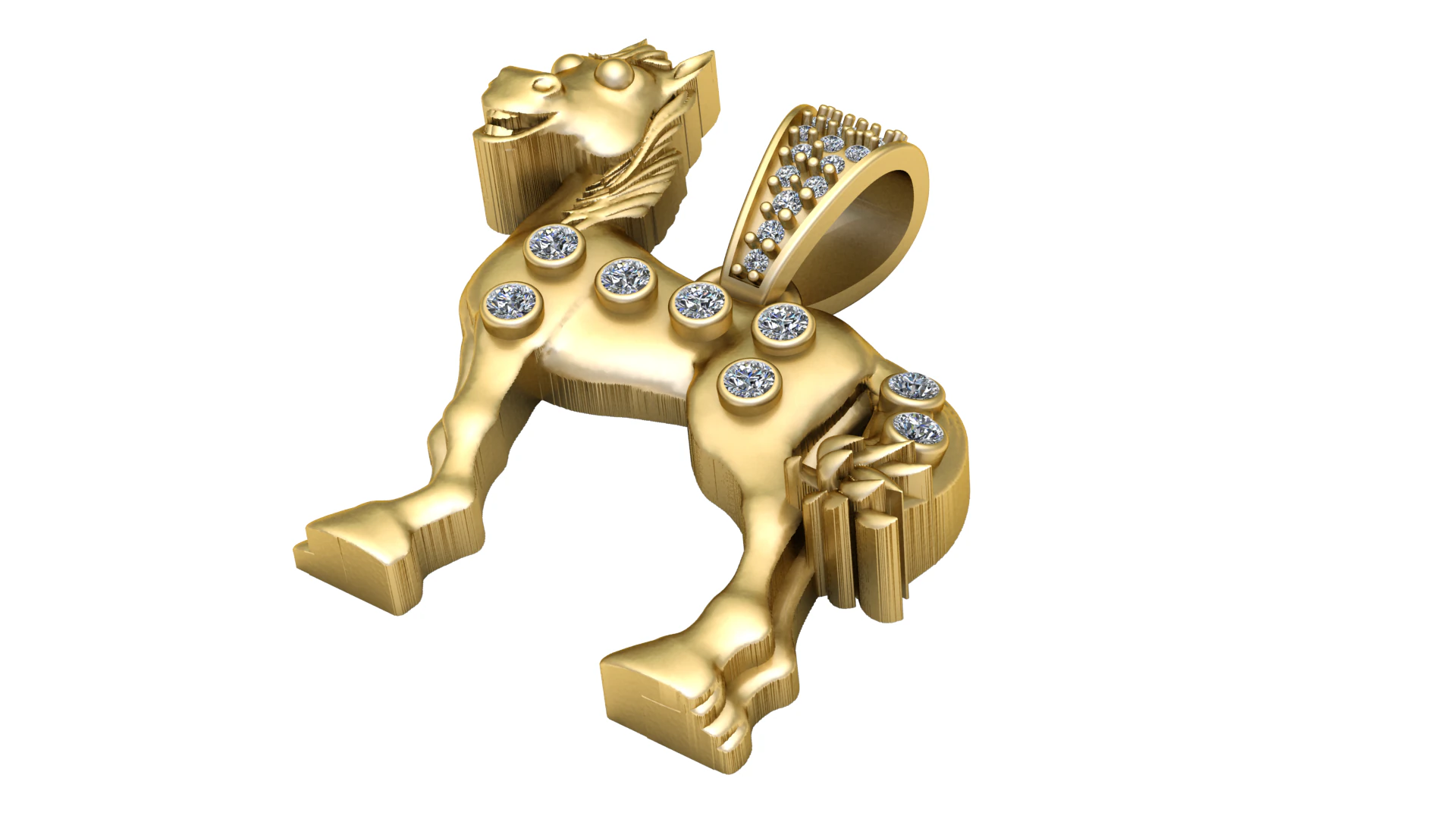 Golden Unicorn Diamond Pendant 3D Printable Luxury Charm STL 3D Print Model .c4d .max .obj .3ds .fbx .stl .blend