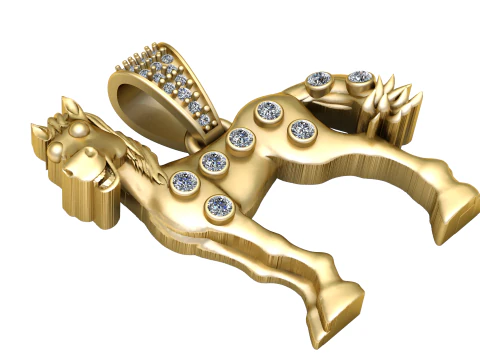 Golden Unicorn Diamond Pendant 3D Printable Luxury Charm STL 3D Print Model