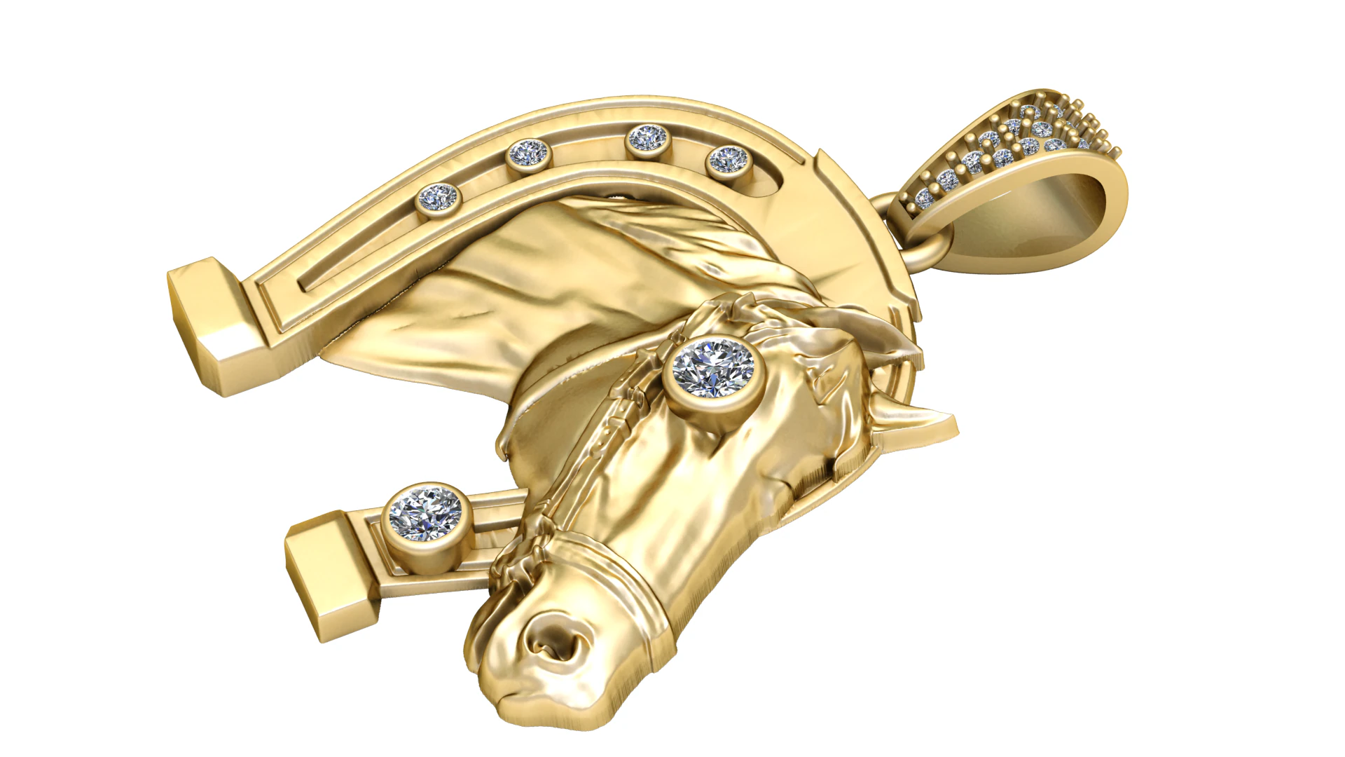 Luxury 3D Gold Horse Head Pendant with Diamond Accents 3D Print Model .c4d .max .obj .3ds .fbx .stl .blend 