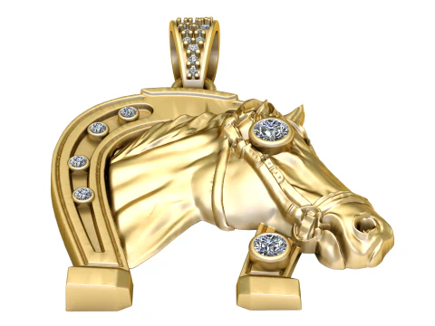 Luxury 3D Gold Horse Head Pendant with Diamond Accents 3D Print Model