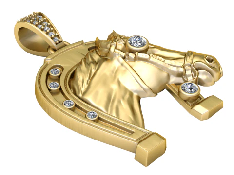 Luxury 3D Gold Horse Head Pendant with Diamond Accents 3D Print Model