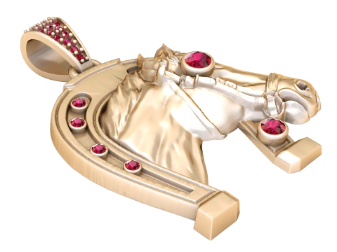 Luxury 3D Gold Horse Head Pendant with Diamond Accents 3D Print Model