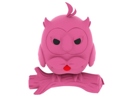 枝にかわいい怒っているフクロウ様式化された漫画の鳥の置物 3Dプリントモデル