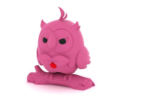 Simpatico gufo arrabbiato sul ramo. Figurina di uccello stilizzato dei cartoni animati Modello di stampa 3D