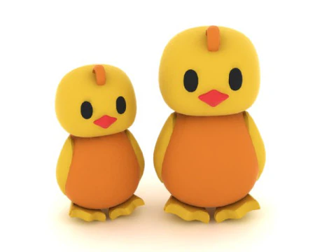 Cute Cartoon Chick 3D Printable Toy Model Kawaii Baby Bird STL File 3D Print Model