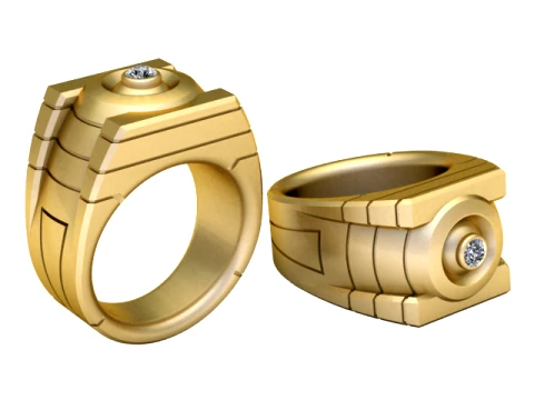 Architectural Diamond Gold Signet Ring 3D Print Model