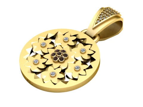 Floral Diamond Gold Pendant 3D Print Model