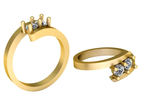 Twin Diamond Gold Ring 3D Print Model